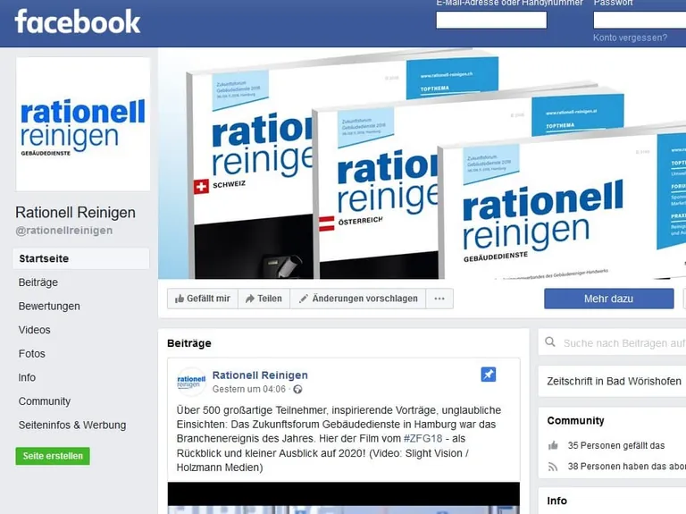 Die Seite von rationell reinigen auf Facebook.